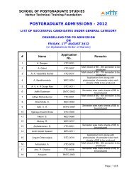 POSTGRADUATE ADMISSIONS - 2012 - NTTF