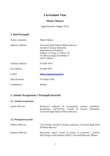 Curriculum Vitae - Scienze Statistiche - UniversitÃ  degli Studi di ...