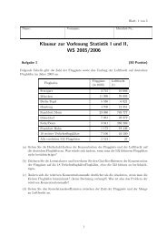 Klausur zur Vorlesung Statistik I und II, WS 2005/2006