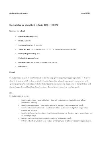 Epidemiologi og biostatistik (efterÃ¥r 2012 - 10 ECTS )