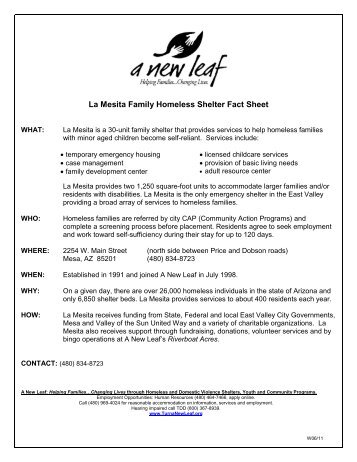 La Mesita Family Homeless Shelter Fact Sheet - A New Leaf