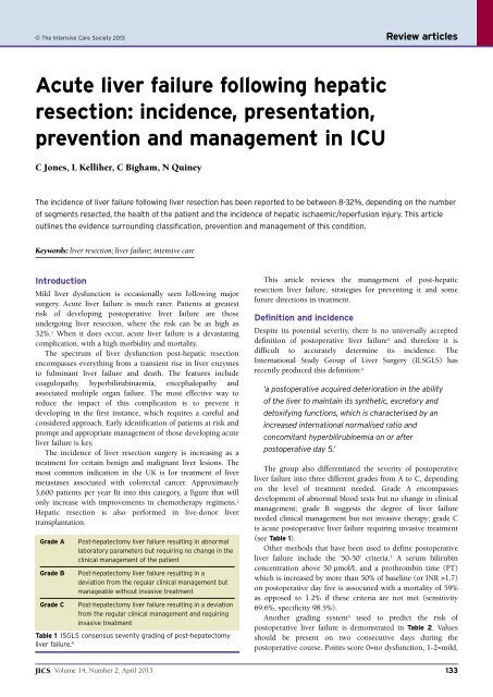 Acute liver failure following hepatic resection - JICS - The Intensive ...