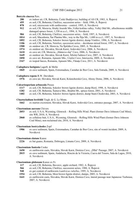 collection of microscopic fungi isb catalogue of strains