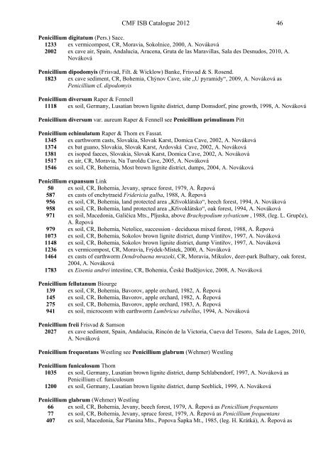 collection of microscopic fungi isb catalogue of strains