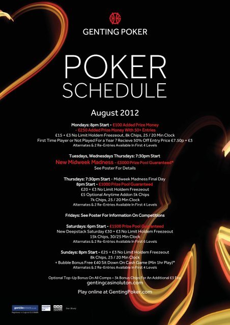 Genting casino manchester poker schedule of events