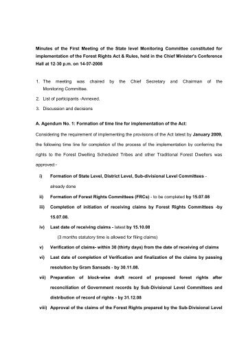 Minutes of the First Meeting of the State level Monitoring Committee ...
