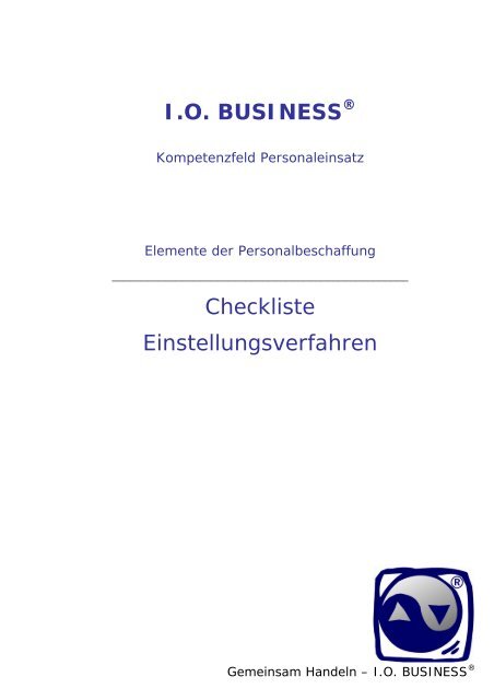 Checkliste Einstellungsverfahren - I.O. Business