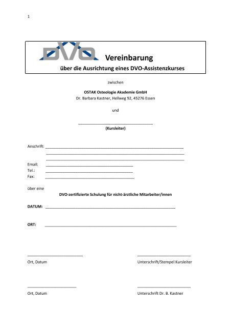 Vereinbarung Assistenzkurs - DVO