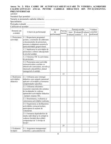 Anexa Nr. 2: FIÅA CADRU DE AUTOEVALUARE/EVALUARE ÃN ...