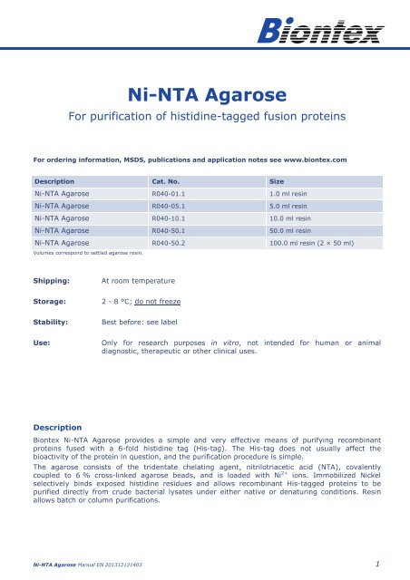 Ni-NTA Agarose - Biontex Laboratories