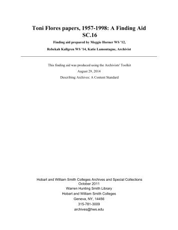 Toni Flores papers, 1970-1998: A Finding Aid SC.16