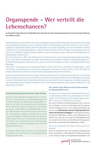 Organspende - Wer verteilt die Lebenschancen? - Gesundheit-Aktiv