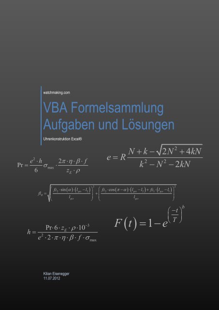 VBA Formelsammlung Aufgaben und LÃ¶sungen - Watchmaking