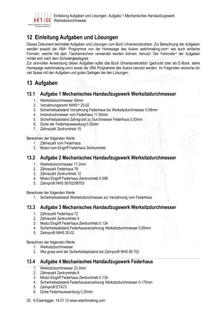 VBA Formelsammlung Aufgaben und LÃ¶sungen - Watchmaking