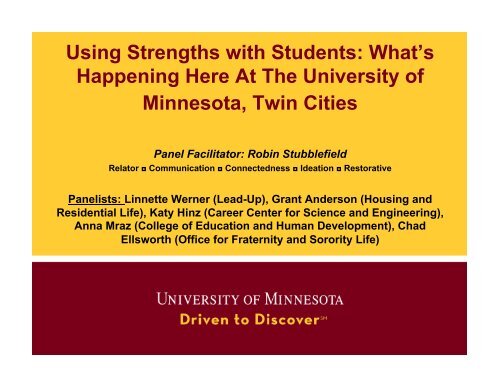 Using Strengths with Students - University of Minnesota