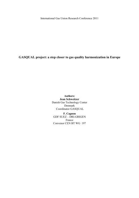 GASQUAL project - Danish Gas Technology Centre