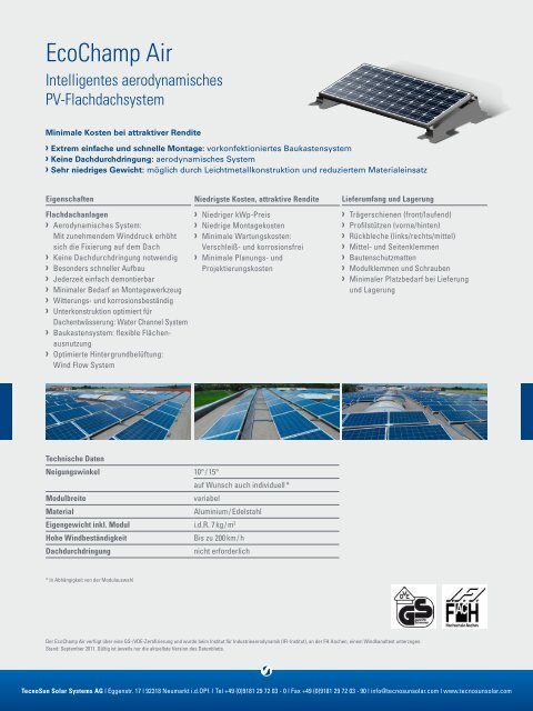 Datenblatt EcoChamp Air - TecnoSun Solar Systems AG