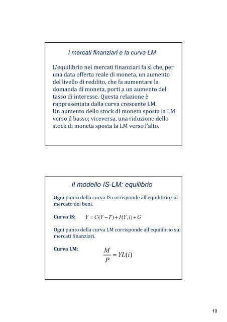 Il modello IS-LM - Dipartimento di Economia e Statistica
