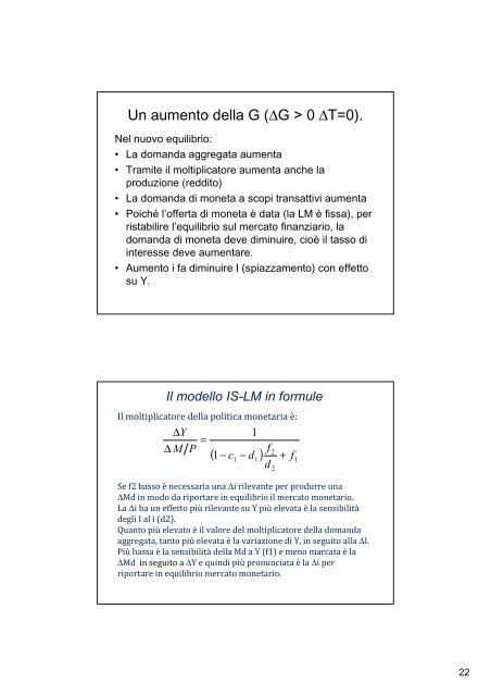 Il modello IS-LM - Dipartimento di Economia e Statistica