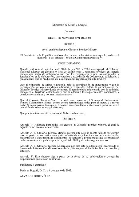 Decreto 2191, agosto 4 de 2003 - Corporación Autónoma Regional ...