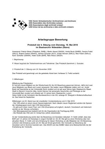 Arbeitsgruppe Bewertung - Verein Schweizerischer Archivarinnen ...