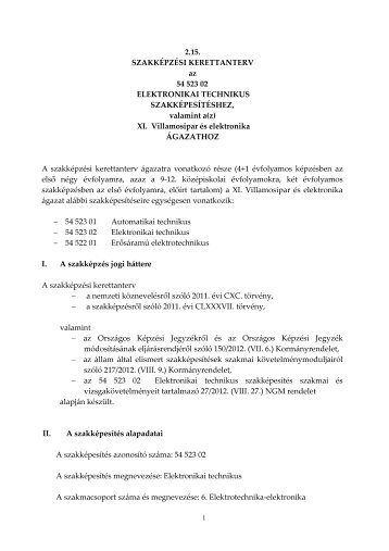 2.15. SZAKKÃPZÃSI KERETTANTERV az 54 523 02 ...