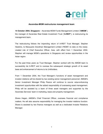 Ascendas-MGM restructures management team - Ascendas REIT