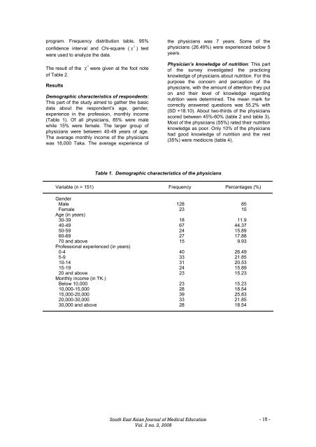 A survey on knowledge of nutrition of physicians in Bangladesh ...