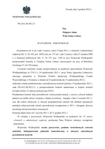 wystąpienie pokontrolne - Wielkopolski Urząd Wojewódzki