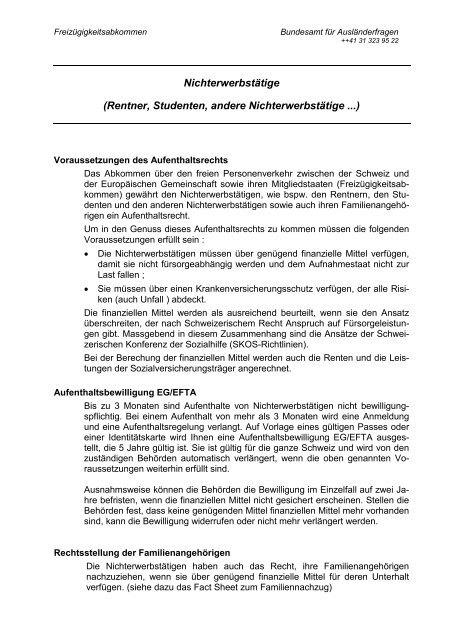 Bewilligung fÃ¼r Personen die keine ErwerbtÃ¤tigkeit in der Schweiz ...