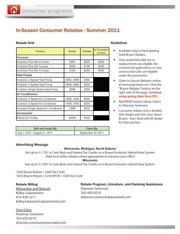 consumer programs - Auer Steel & Heating Supply Co.