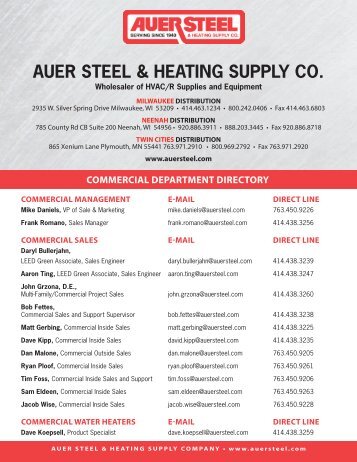 commercial department directory auer steel & heating supply co.