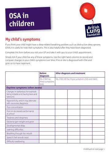 form about your child's symptoms - British Lung Foundation