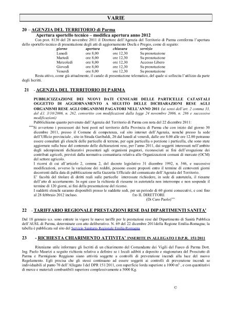 Notiziario 1/2012 - Collegio dei Geometri della Provincia di Parma