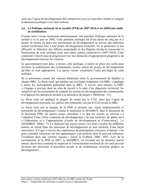 cahier de recherche - Observatoire estrien du dÃ©veloppement des ...