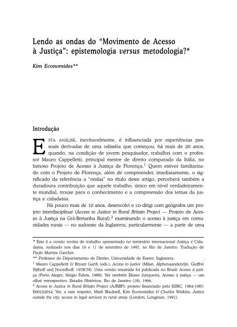 Lendo as ondas do âMovimento de Acesso Ã  JustiÃ§aâ: epistemologia ...