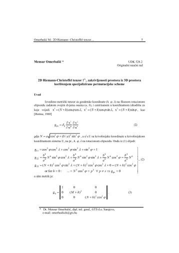 2D Rieman-Christoffel tenzor Г k ij zakrivljenosti prostora iz 3D ...