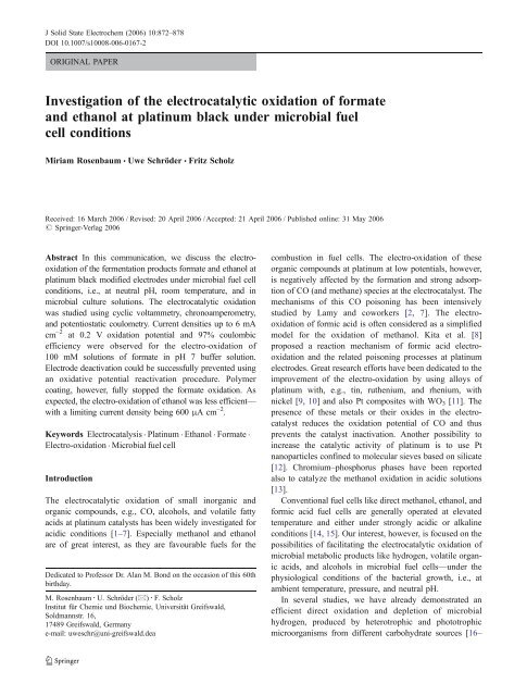 Investigation of the electrocatalytic oxidation of formate and ethanol ...