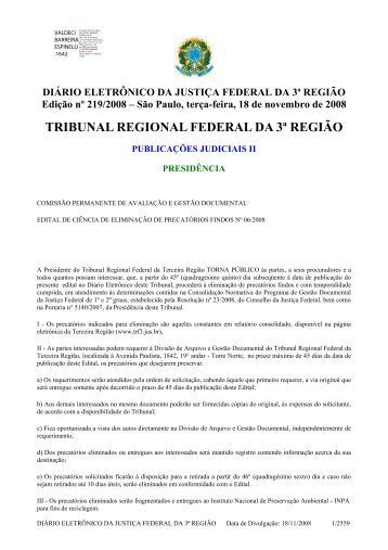 TRIBUNAL REGIONAL FEDERAL DA 3Âª REGIÃO - Conselho da ...