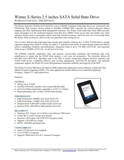 Wintec E-Series 2.5 inches SATA Solid State Drive - Wintec Industries