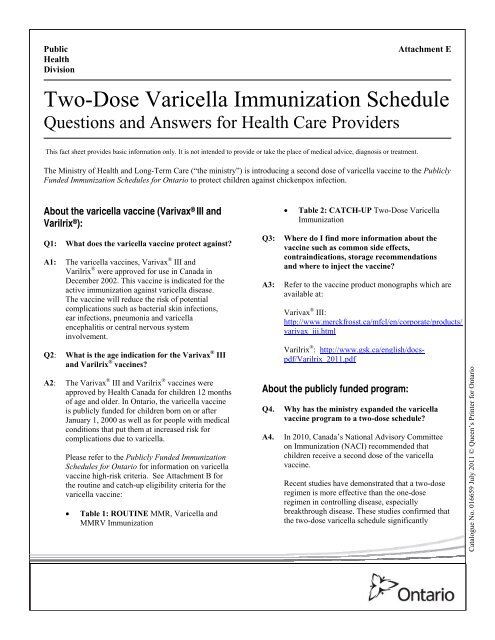 Two-dose varicella program