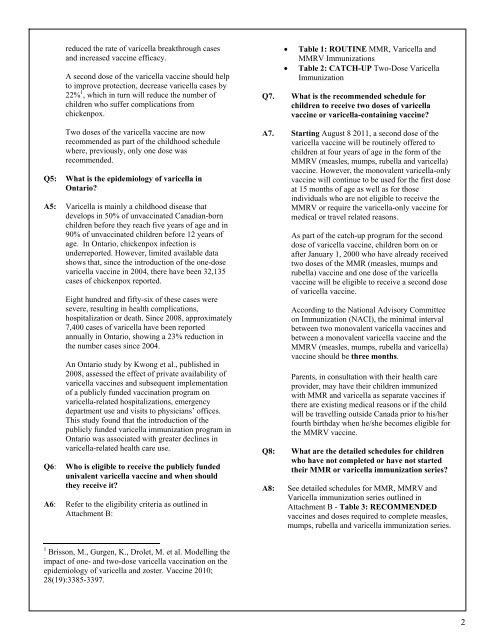 Two-dose varicella program