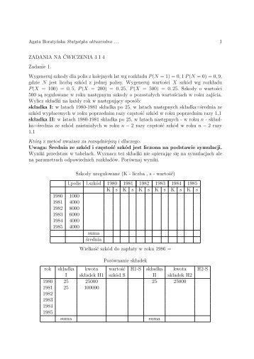 1 ZADANIA NA Ã„Â†WICZENIA 3 I 4 Zadanie 1. Wygeneruj szkody dla ...