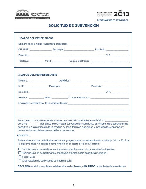 Modelo Solicitud Subvenciones 13 Definitivo Ayuntamiento De San