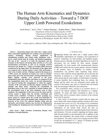 The Human Arm Kinematics and Dynamics During Daily Activities ...