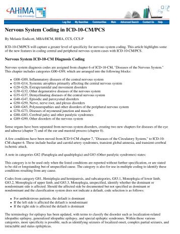 Nervous System Coding in ICD-10-CM/PCS