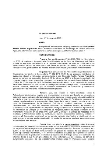 ResoluciÃ³n NÂ° 340-2013-PCNM, Reynaldo Teofilo Perales ArgandoÃ±a