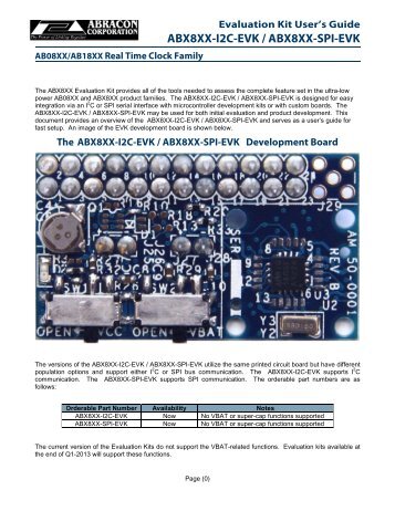 ABX8XX-I2C-EVK / ABX8XX-SPI-EVK User's Guide - Abracon