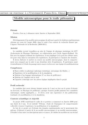 Proposition de postdoc `a l'UniversitÃ© Paris-Sud, Orsay Laboratoire ...