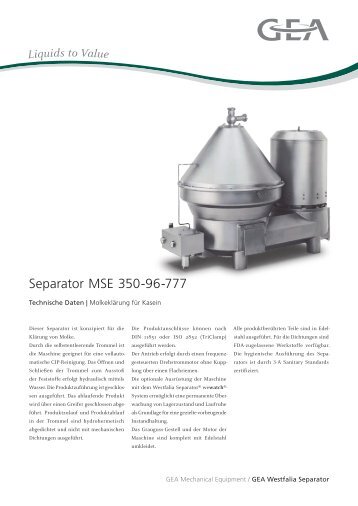 Separator MSE 350-96-777 - GEA Westfalia Separator Group